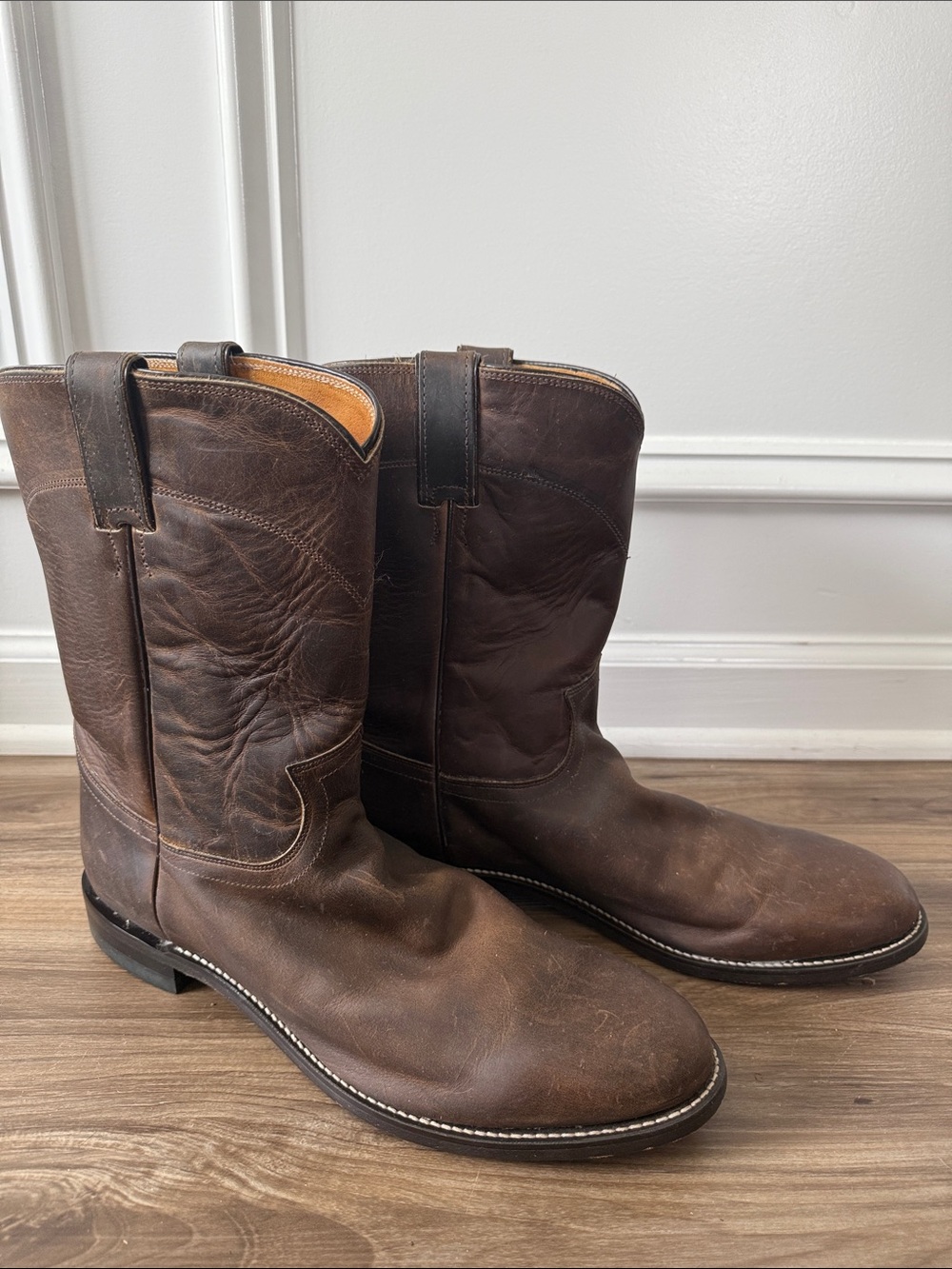 Justin 3908 Roper Brown Leather Cowboy Western Boots Men's 12 D